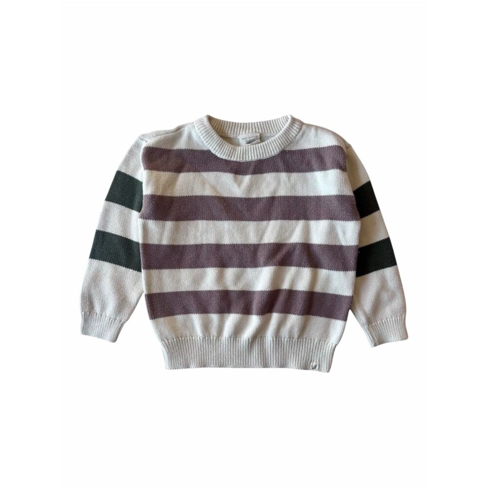 Easy Peasy Striped Sweater Kids 5T Cream Brown Green Unisex Crewneck Knit